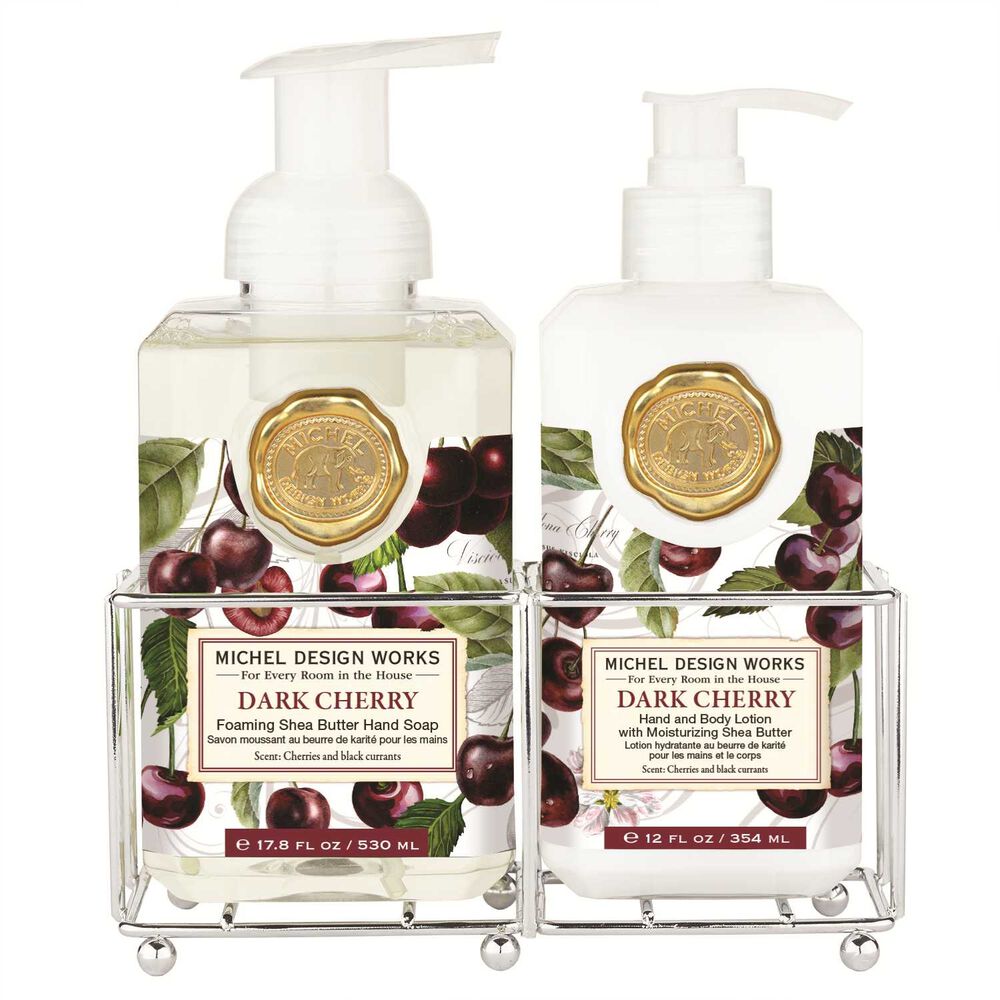 Hand Care Caddy containing foaming hand soap and lotion bottles.
