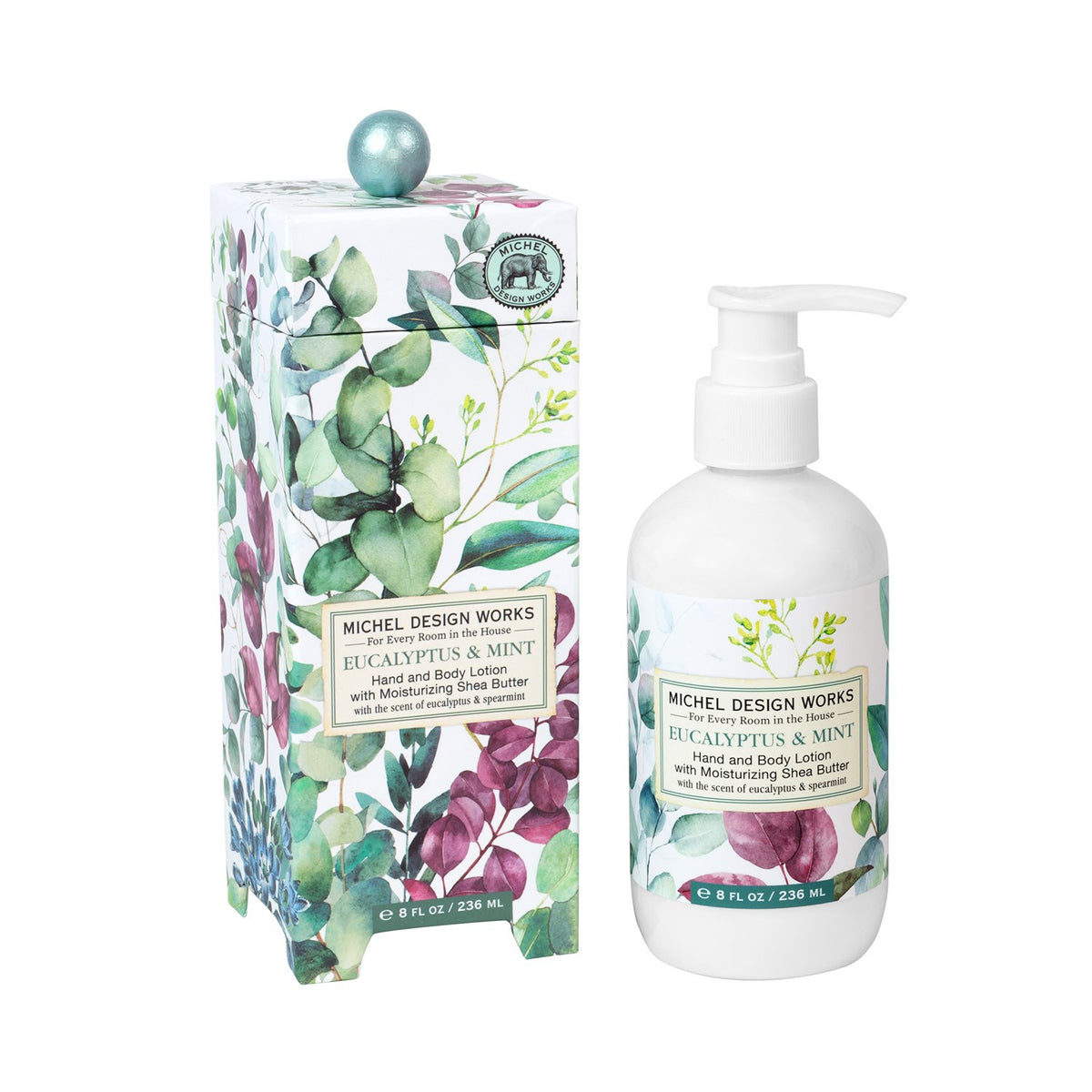 8 fl oz hand and body lotion bottle with aromatic peony scent