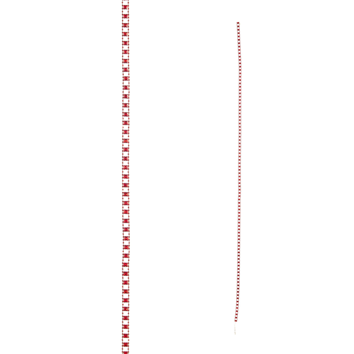 6-foot red jewel garland featuring square-cut red glass gems set in a gold-tone metal chain.