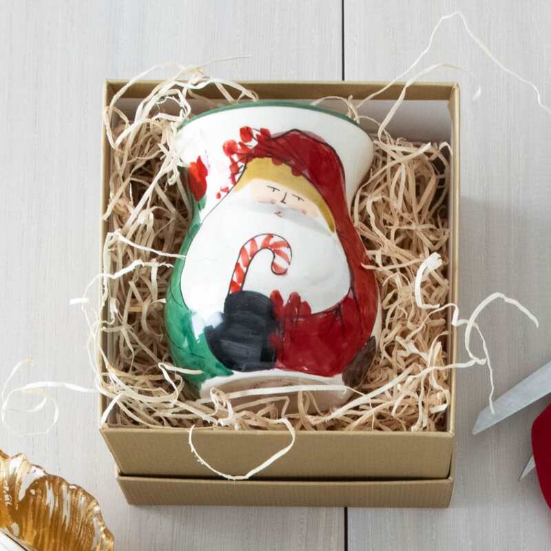 Old St. Nick Bud Vase with hand-painted Santa Claus design in a gift box with straw packing.