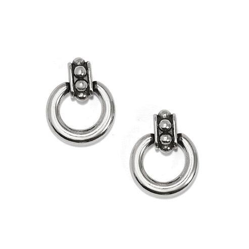 Silver plated post earrings with flat disc backs featuring a petite drop stud.
