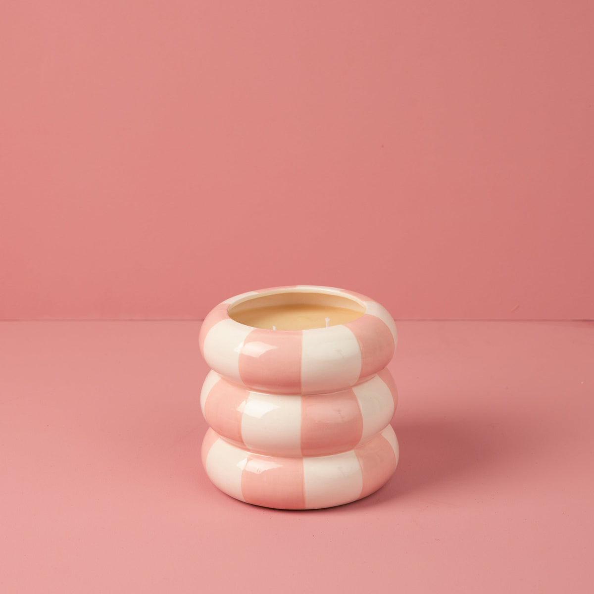 Sweet Grace Collection Candle #74 in a pink and white checkered ceramic bubble vessel.