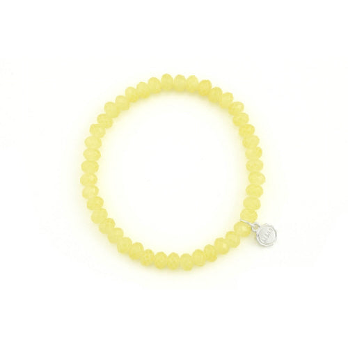 Stretchy beaded bracelet with faceted glass beads in mixed colors.