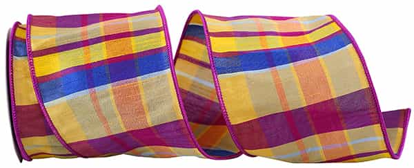 Dupioni board fabric with multi-colored plaid pattern featuring wired edges in a rectangular shape.