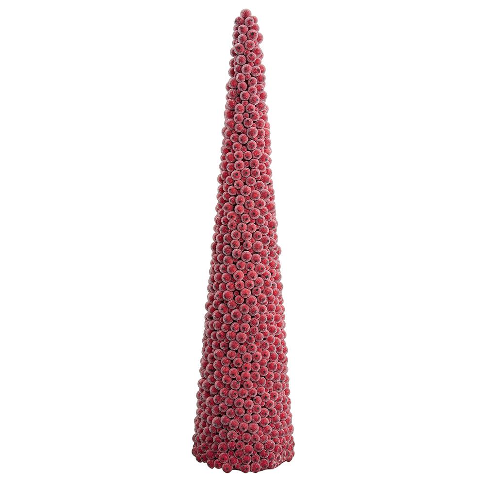 25-inch red iced berry cone topiary with frosted finish on a white background.