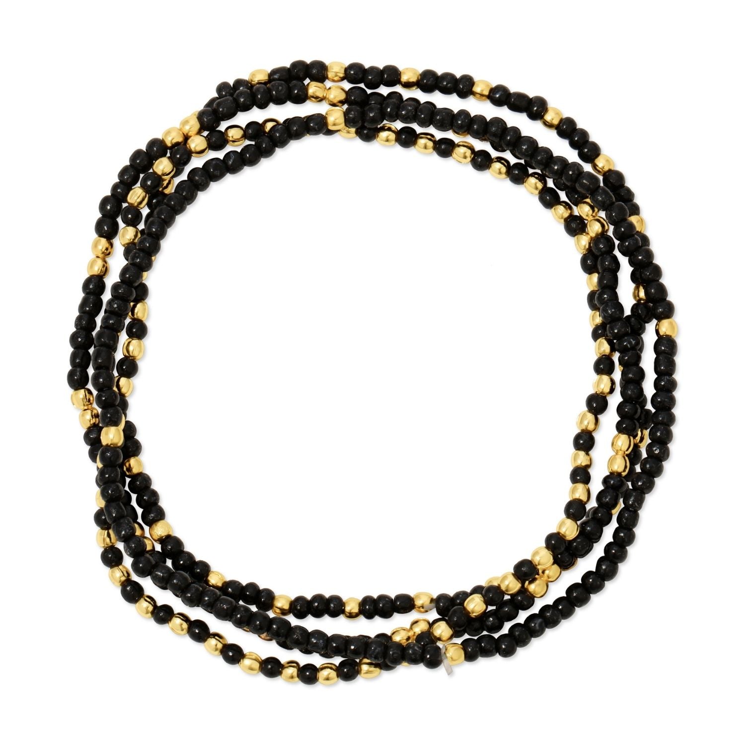 Stretch bracelet featuring an 18k gold-plated brass base with a pattern of small 2mm seed beads.