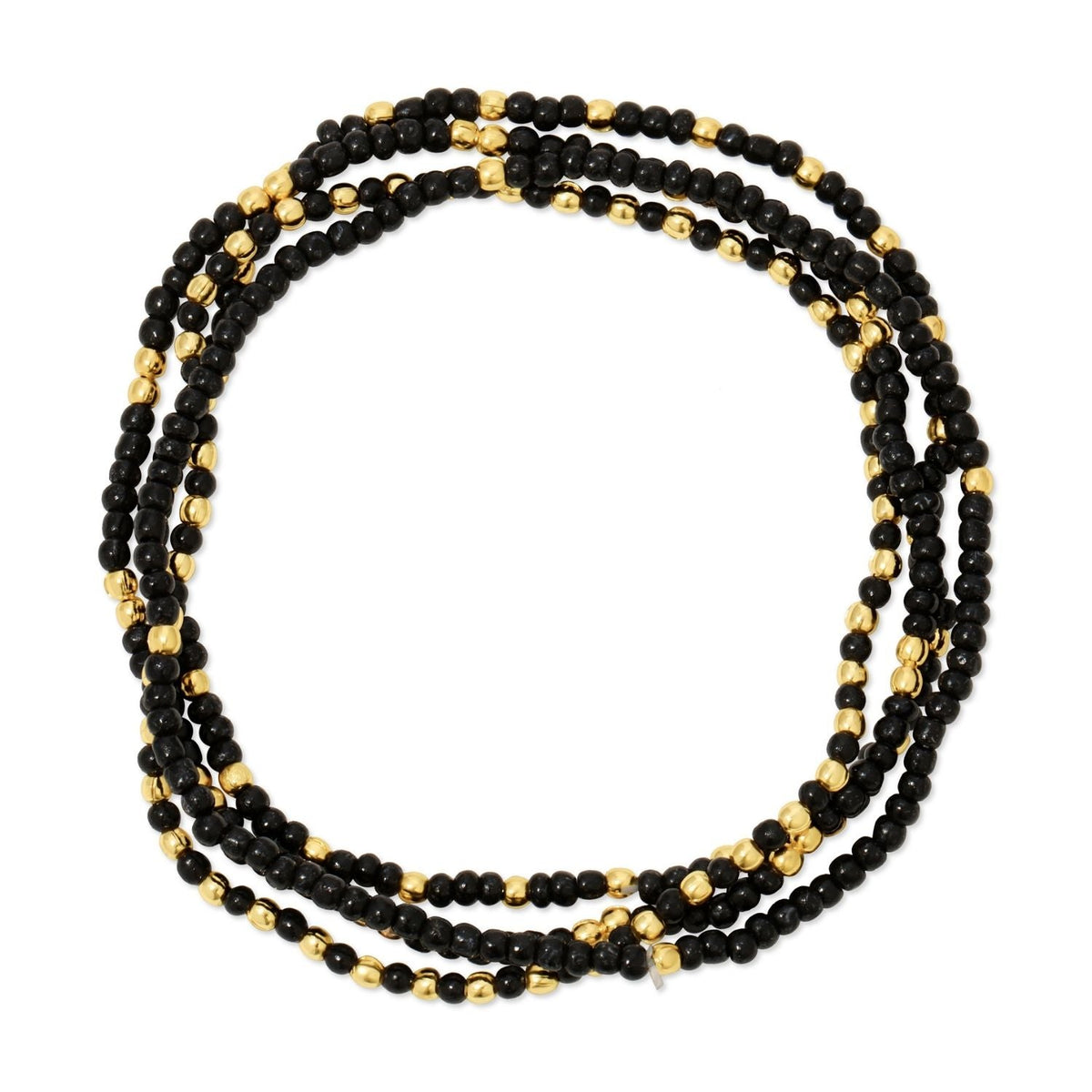 Stretch bracelet featuring an 18k gold-plated brass base with a pattern of small 2mm seed beads.
