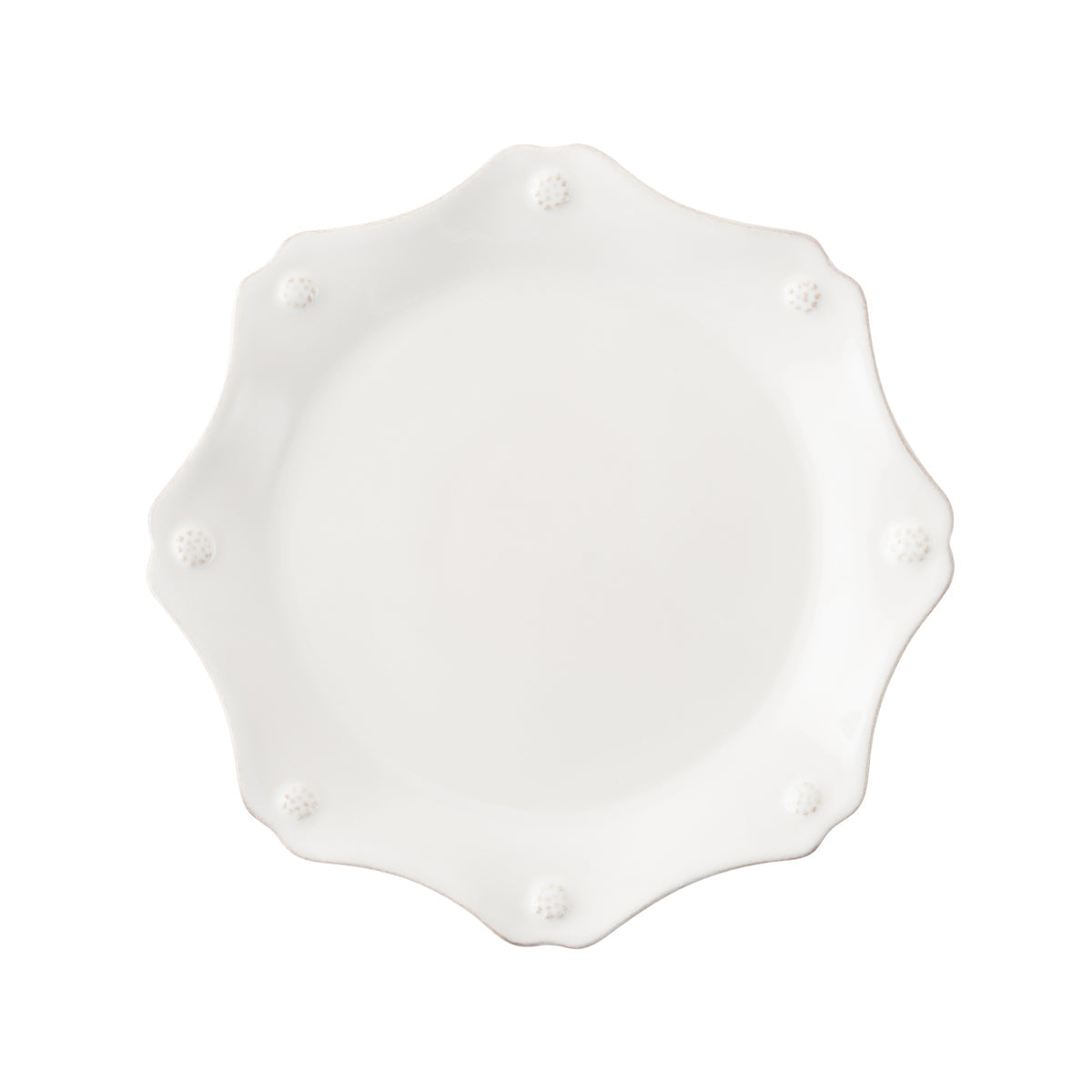 Whitewash Berry & Thread Scallop Salad Plate with scalloped edges and raised berry motifs.