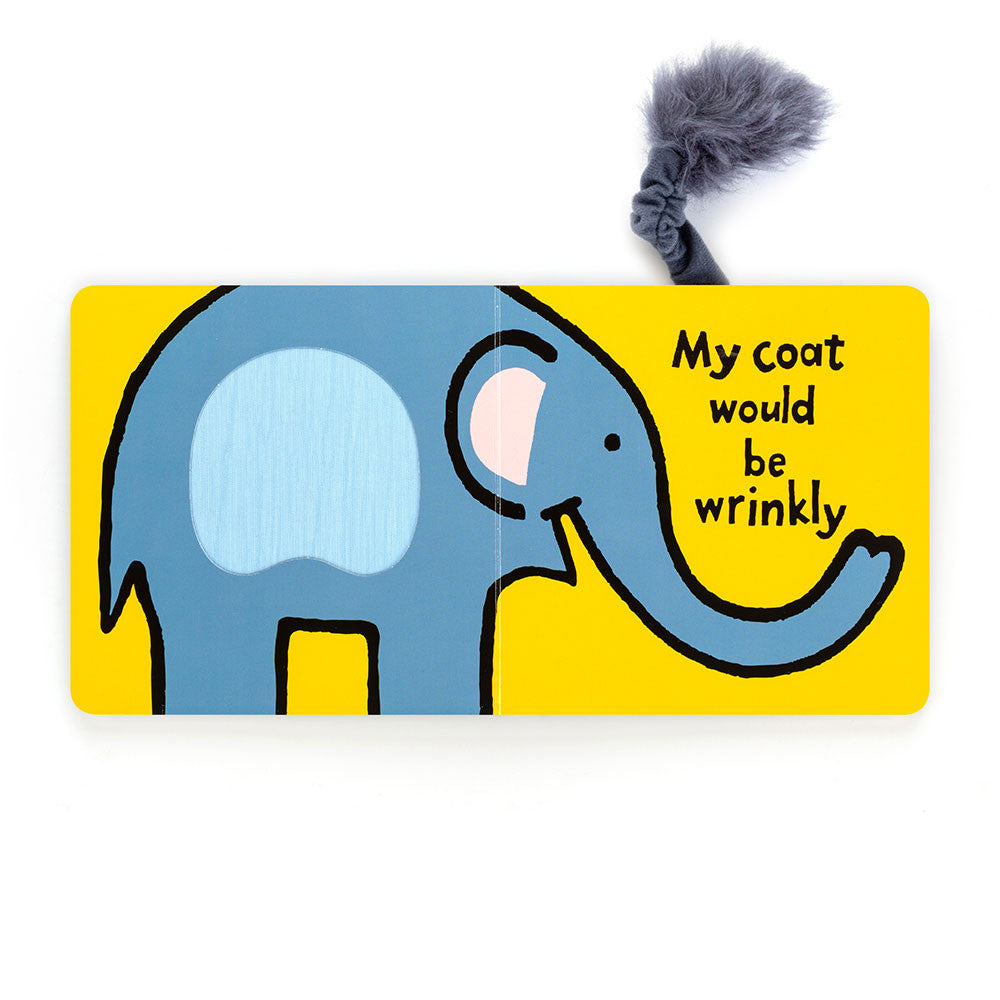 Blue board book titled If I Were An Elephant with an elephant character on the cover.