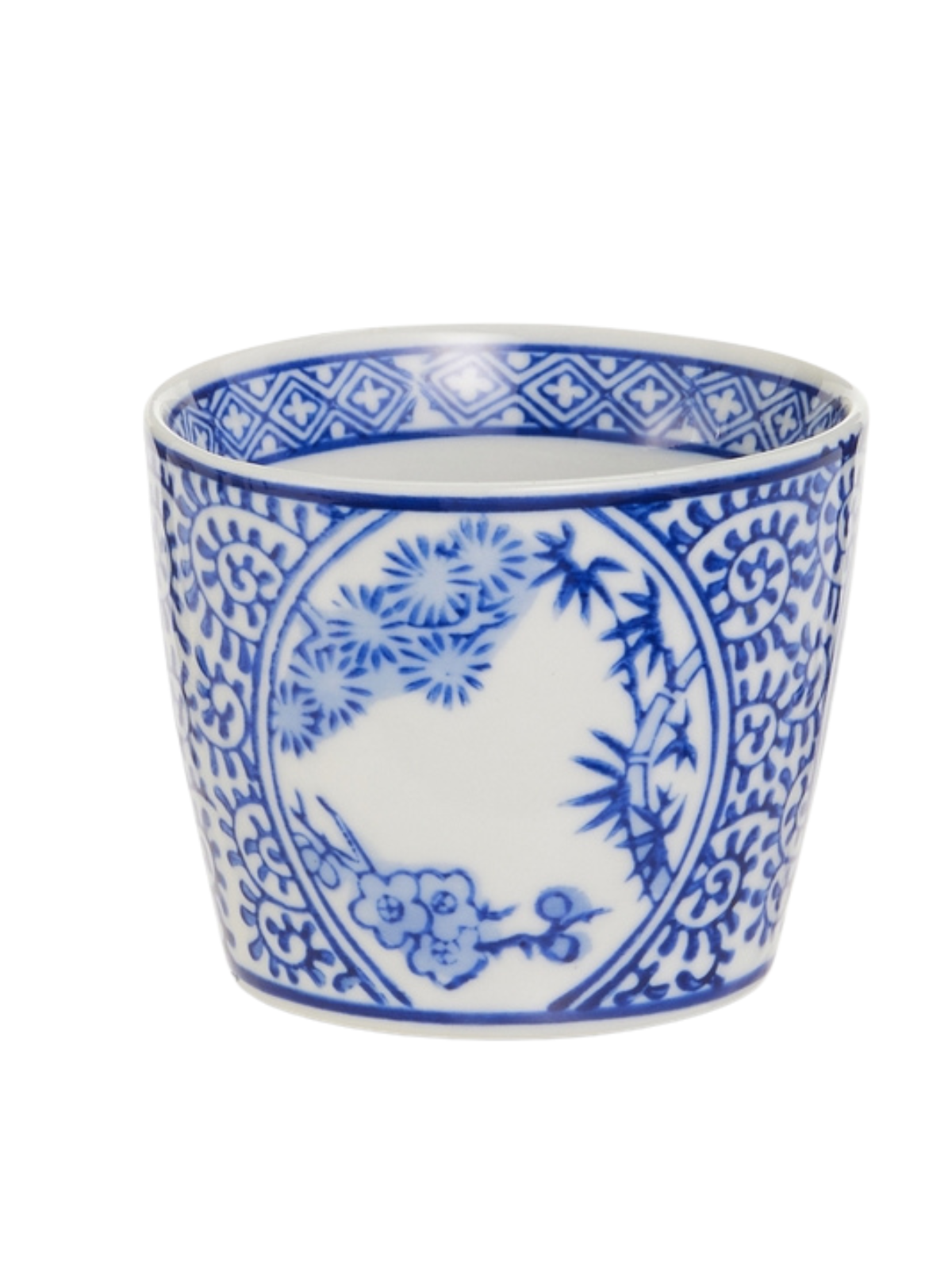 3.5-inch mini blue and white ceramic pot with floral and geometric patterns.