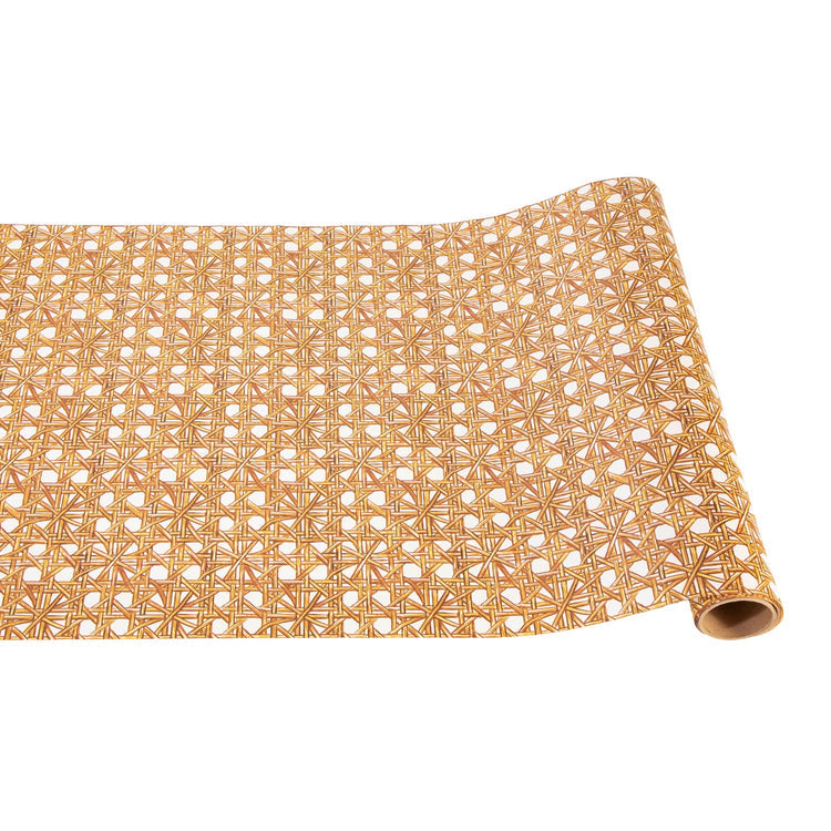 Rattan weave runner rug with natural tan tones and a rectangular shape.