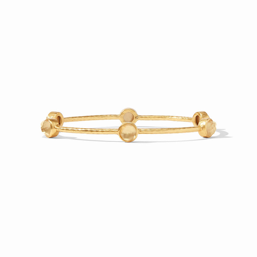 Gold hammered Milano Luxe Bangle with six round iridescent gemstone stations.