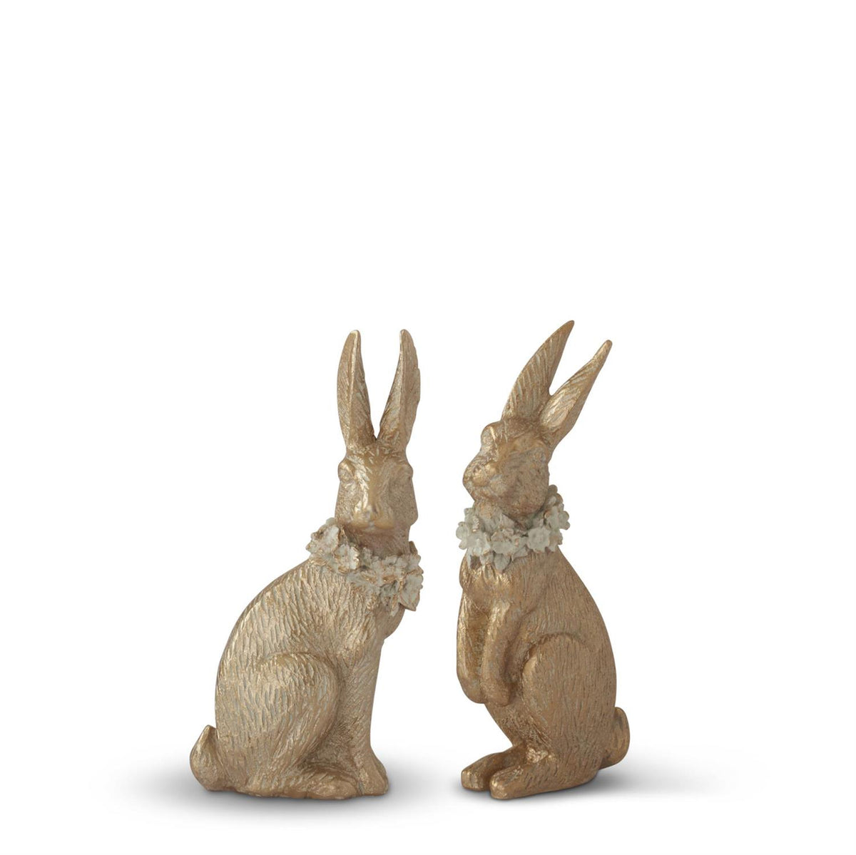 Gold resin Easter bunny figurine with a smooth polyresin finish.