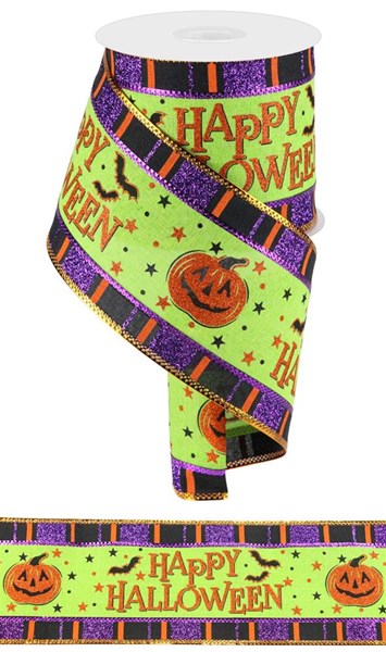 4-inch wide by 10-yard long polyester Halloween banner featuring a colorful three-in-one festive pattern.