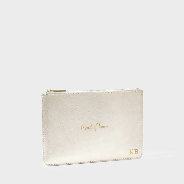 Bridal Perfect Pouch in soft vegan leather with contrasting gold-tone hardware.
