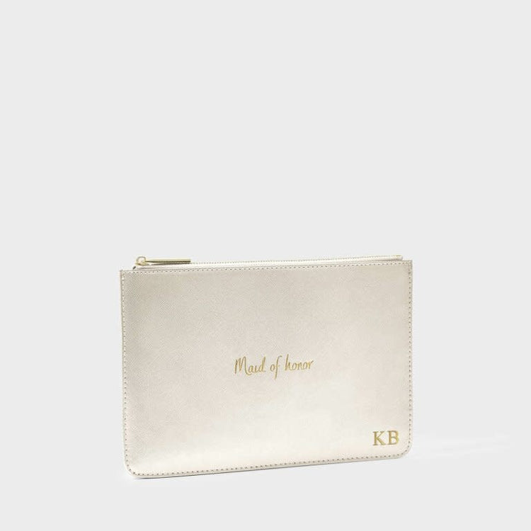 Bridal Perfect Pouch in soft vegan leather with contrasting gold-tone hardware.