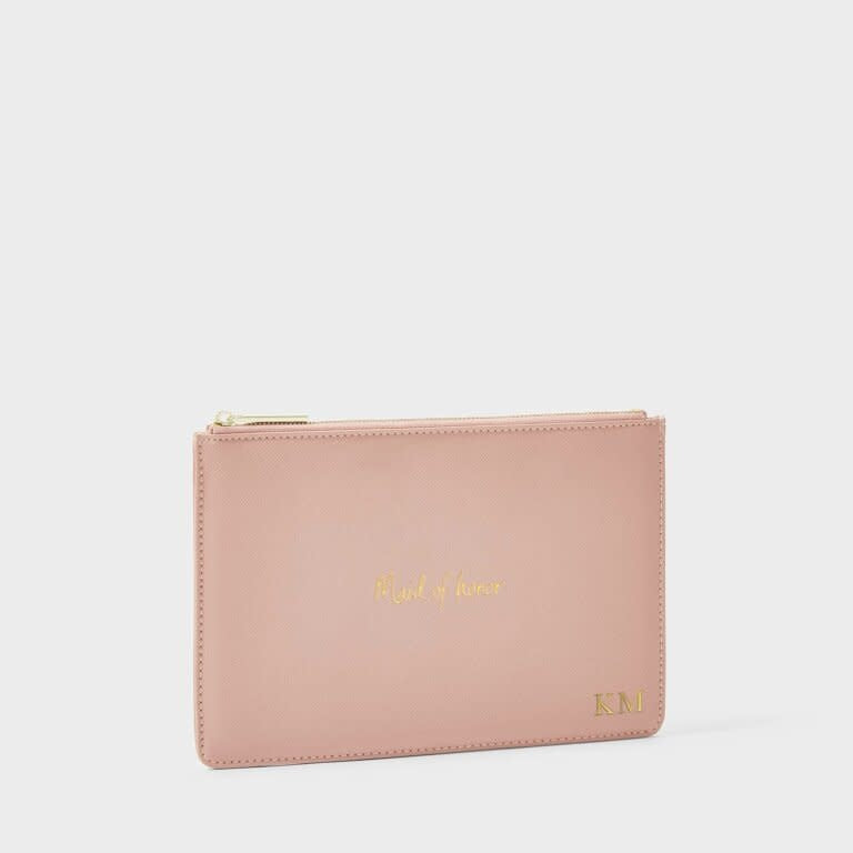 Bridal Perfect Pouch in soft vegan leather with contrasting gold-tone hardware.