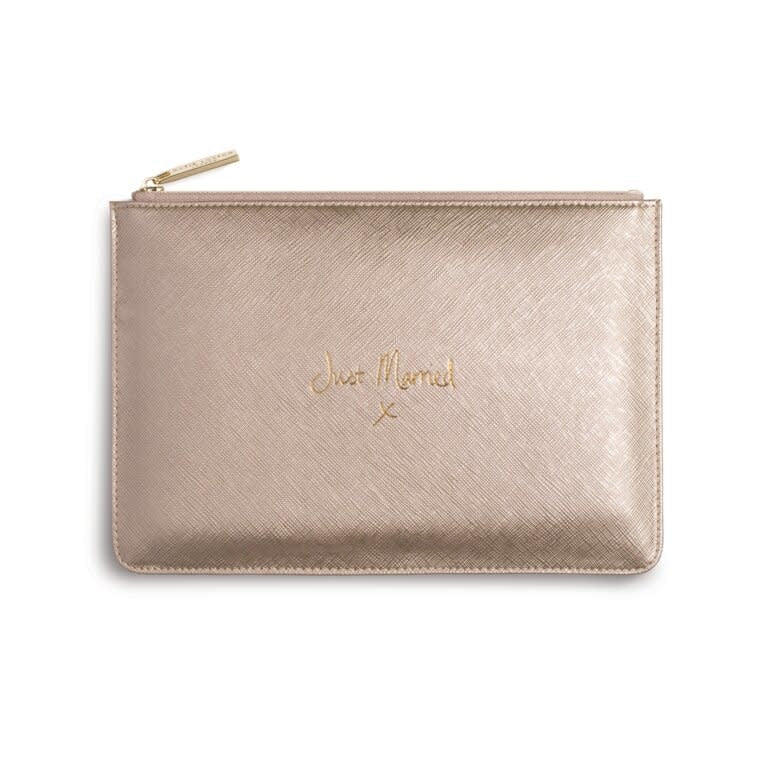 Pink vegan leather hen party pouch with golden Team Bride text on cross hatch finish