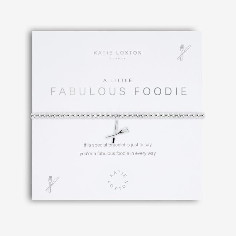 Silver plated 'Fabulous Foodie' charm bracelet with a food-themed pendant on an adjustable chain.