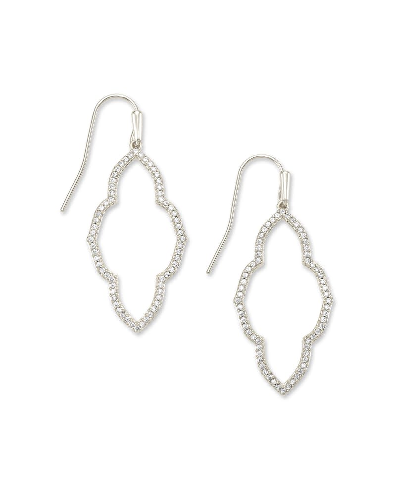 Abbie Small Open Frame earrings in rhodium over brass with an elongated silhouette and subtle sparkle.