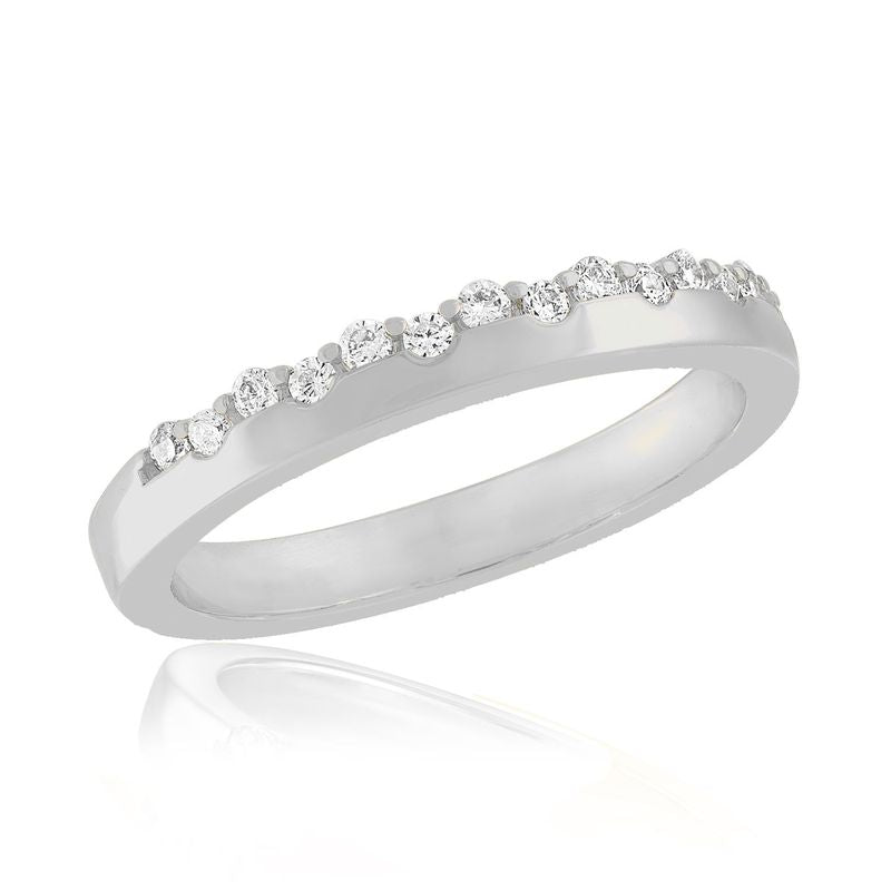 CZ Crusted Band Stack Ring in silver with a row of small round cubic zirconia stones.