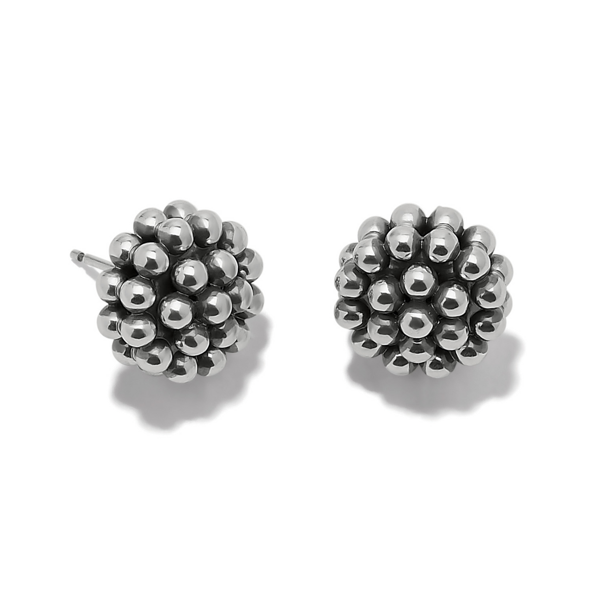 A pair of silver Pretty Tough Blossom Post Earrings featuring a textured, beaded floral design.