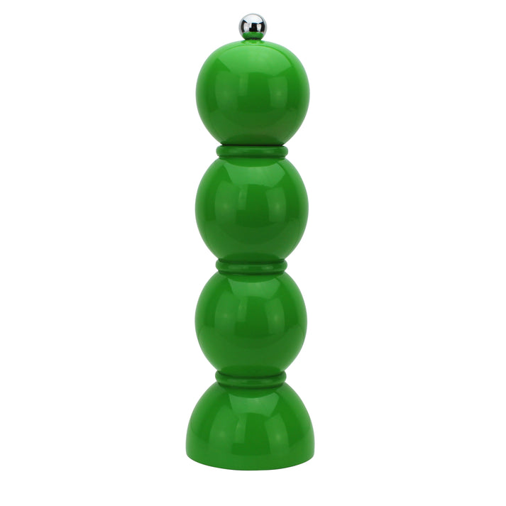 Leaf green lacquer bobbin salt grinder with screw knob top