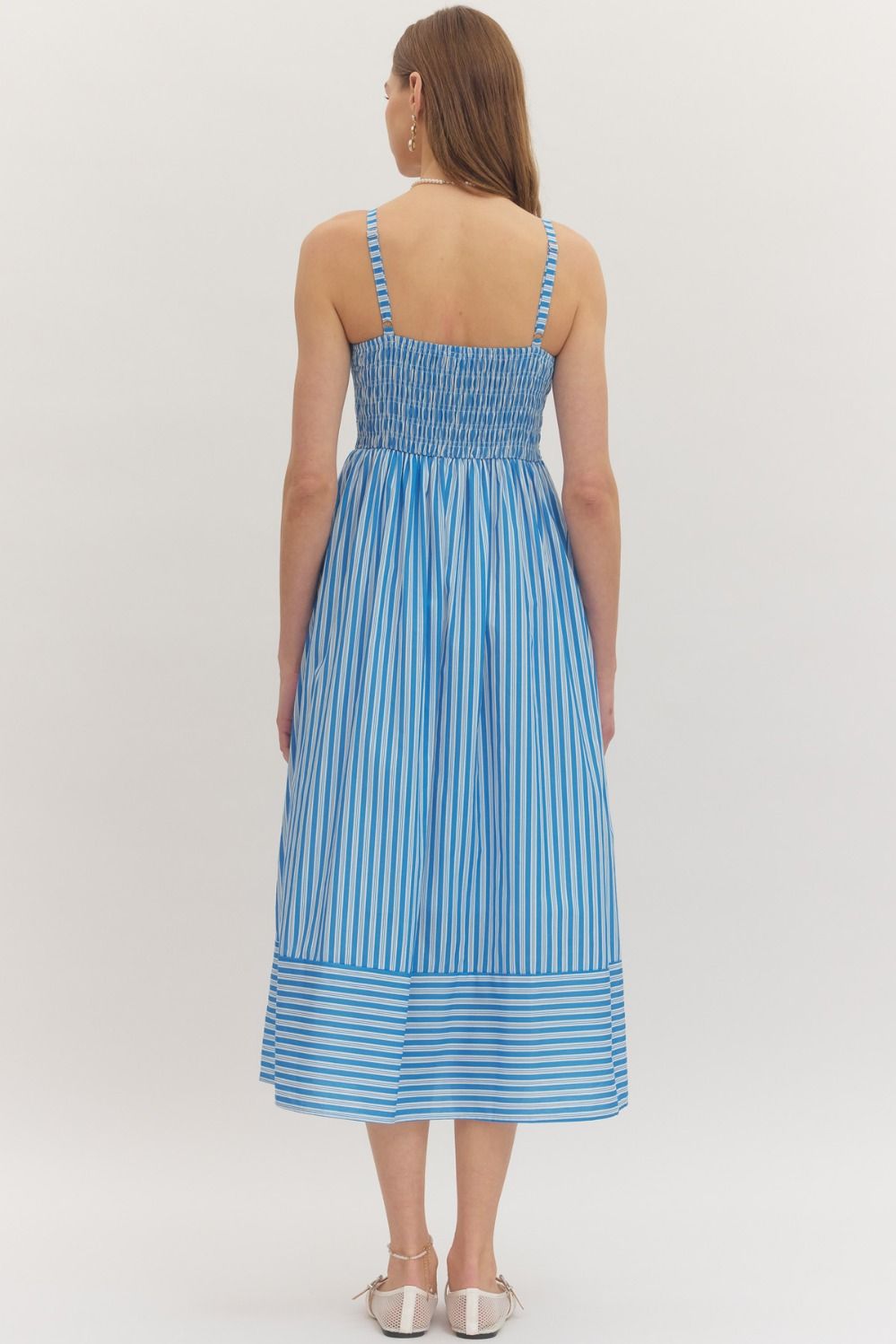Kenzie Solid Striped Sleeveless Midi Dress