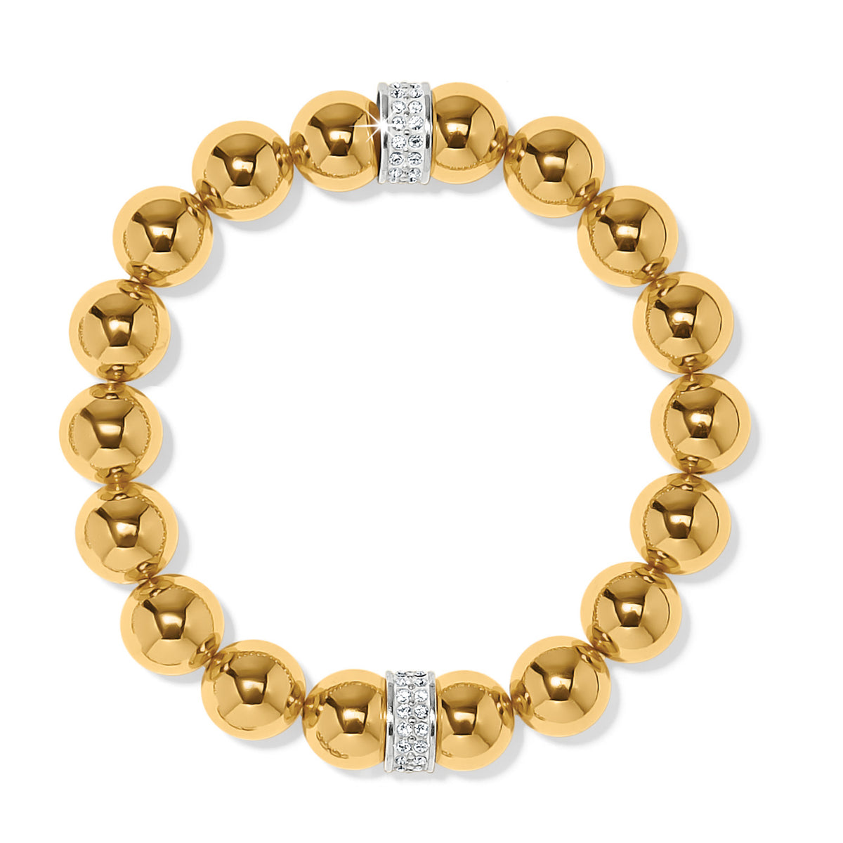 Meridian Petite Stretch Bracelet featuring gold-tone beads and two crystal-encrusted silver spacers.