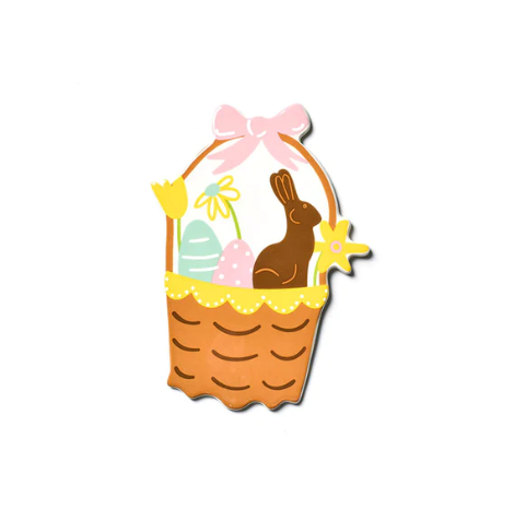 Ceramic Easter basket mini attachment with a chocolate bunny, colorful eggs, and flowers.