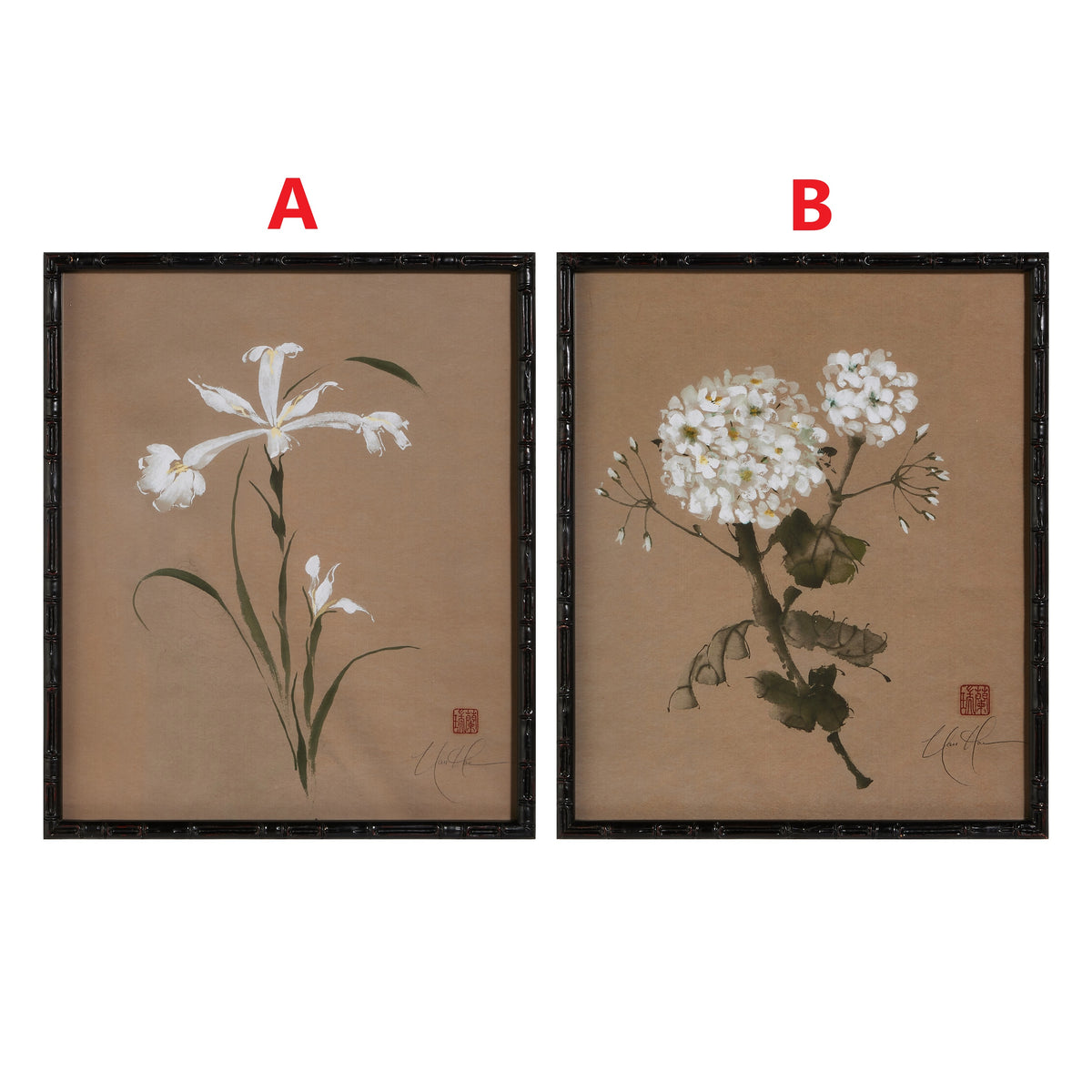 Framed wall art featuring a wood frame with the text 'Perennial Grace' displayed vertically.