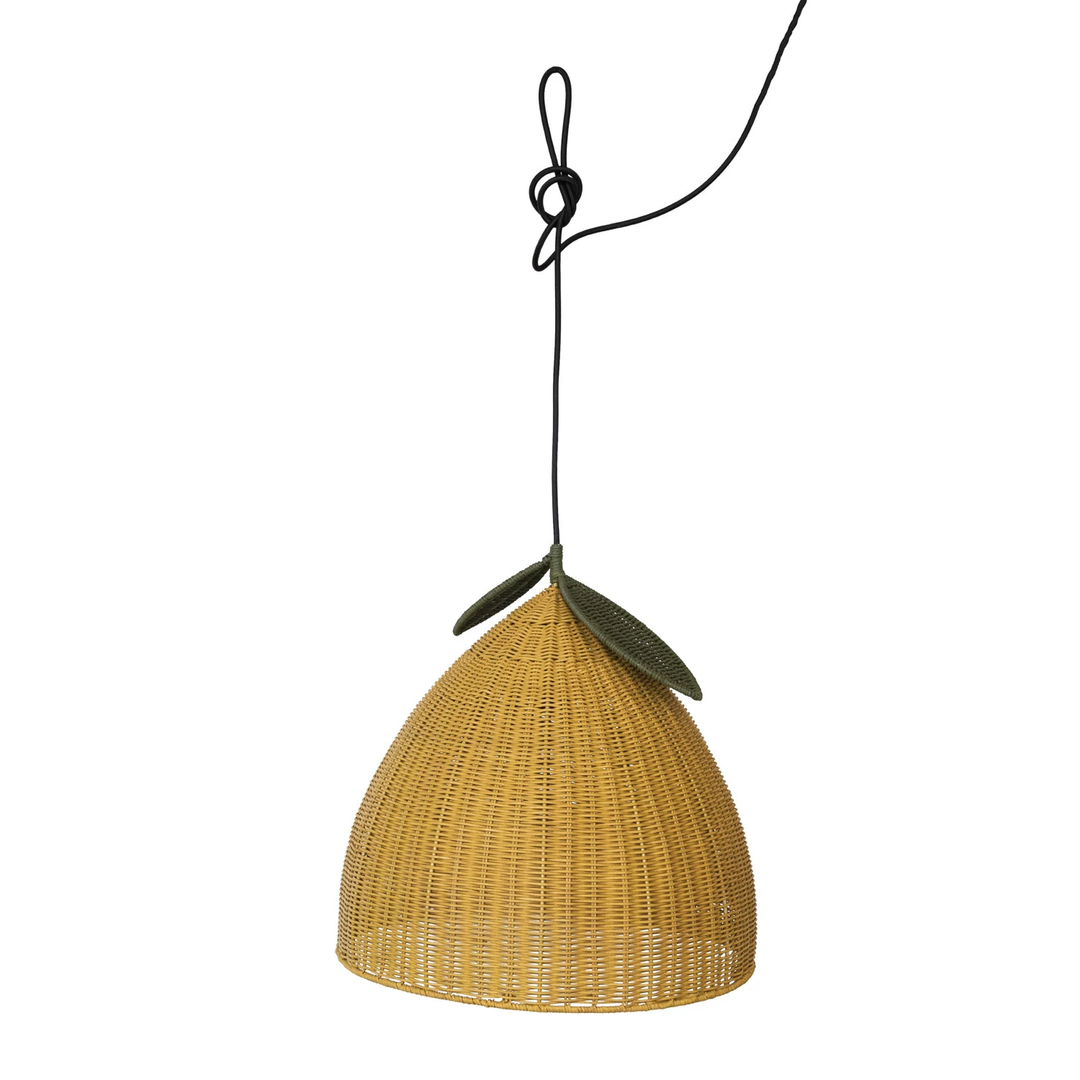 5" Hand-Woven Rattan Lemon Shaped Pendant Lamp