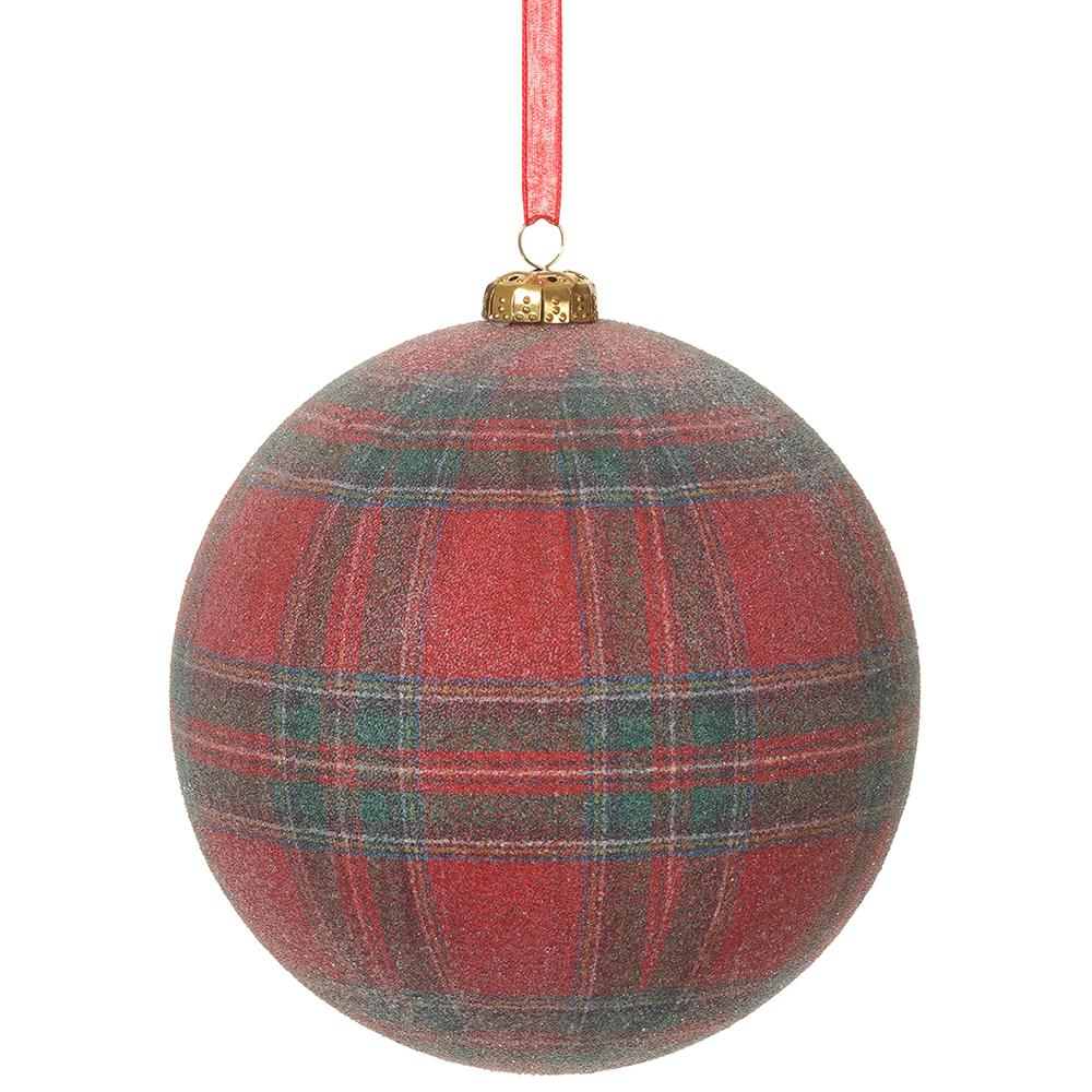 4.75" Glittered Plaid Ball Ornament Red Green