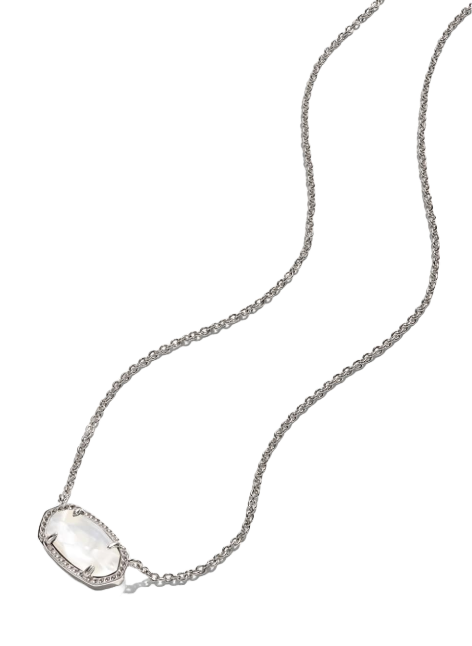 Elisa Luxe Short Pendant Necklace with a white stone and cubic zirconia on a silver chain.
