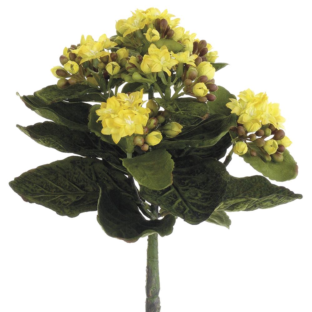 Artificial mini Kalanchoe bush with green polyester foliage in a compact silhouette.