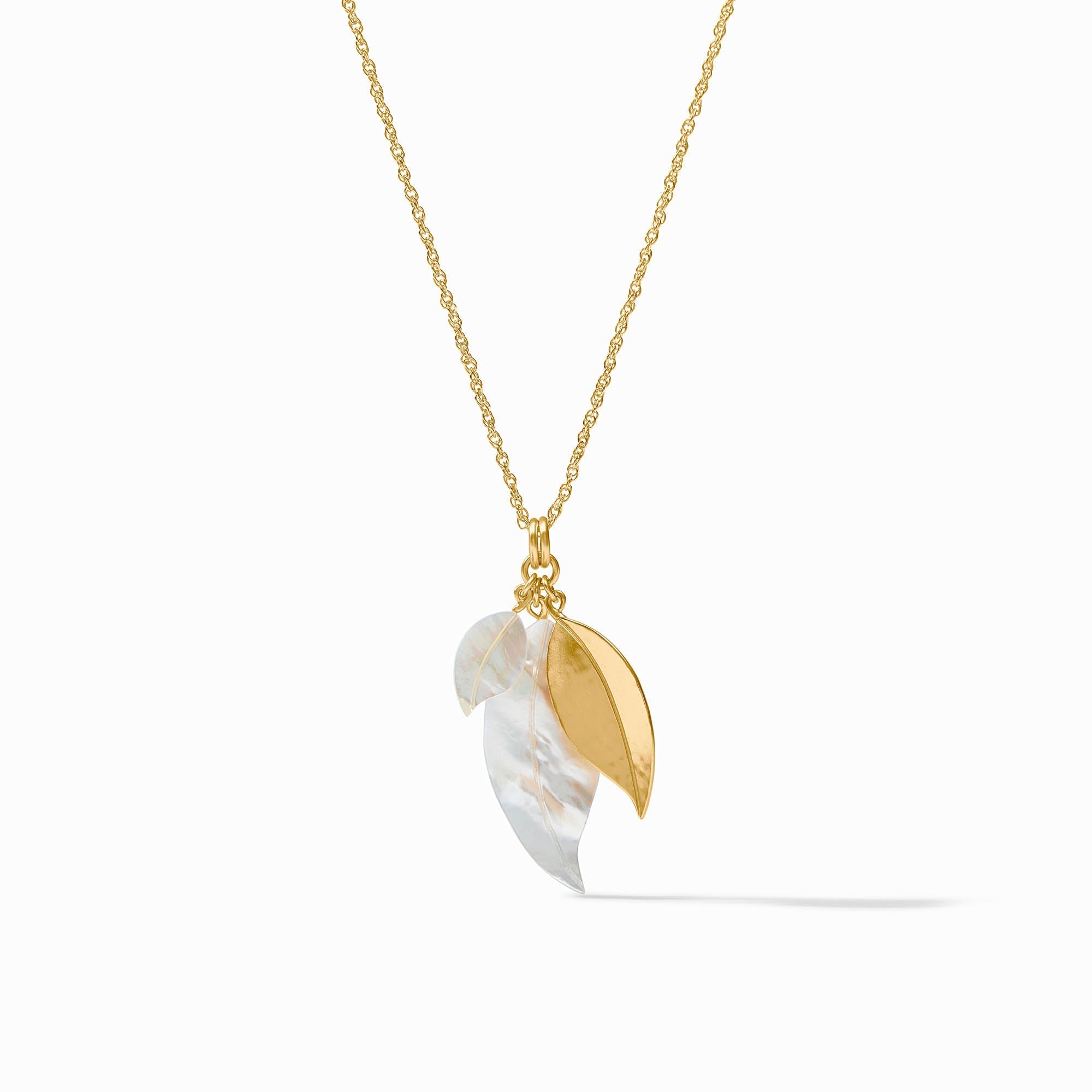 Willow Charm pendant featuring mother-of-pearl inlay with a gold-tone finish and adjustable chain.