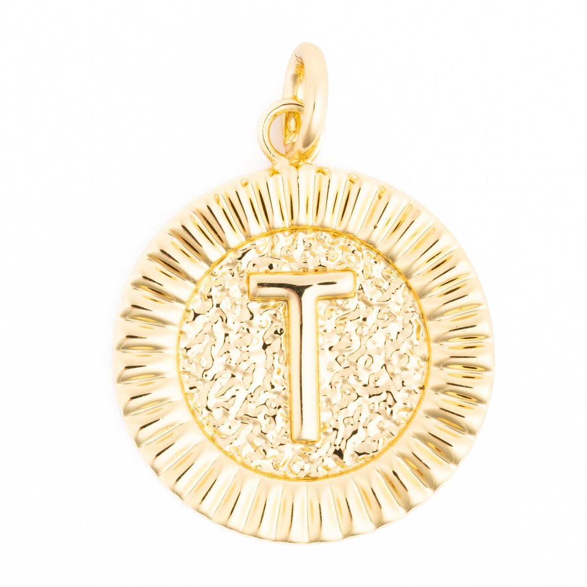 Gold-plated initial charm necklace featuring the letter M on a delicate chain.