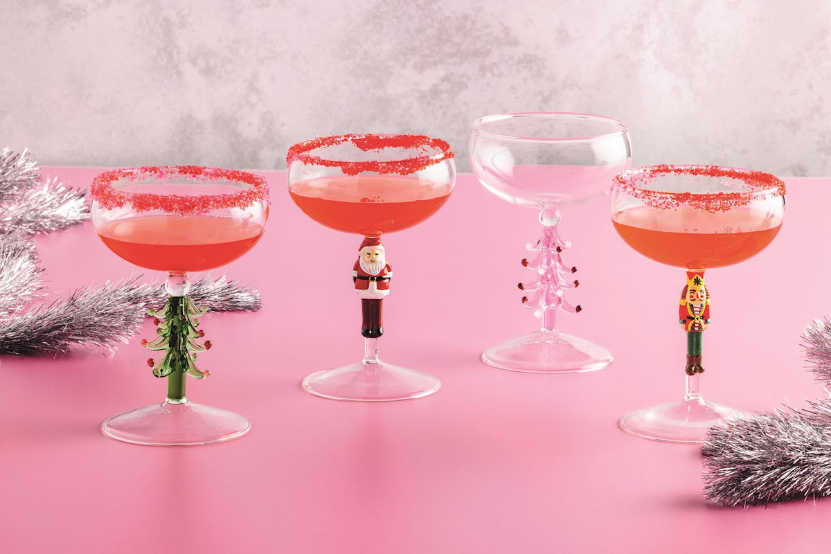 Christmas Coup Glasses in red with white snowflake patterns