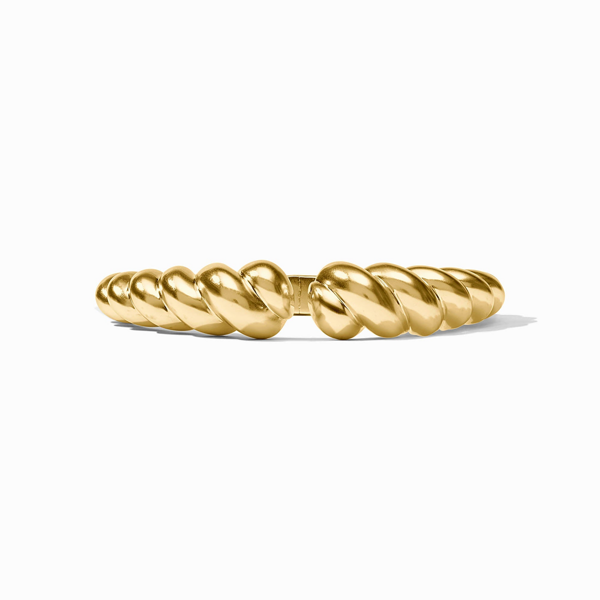 Ravello Cuff in 24K gold plate with a twisted, ridged design and spring hinge closure.