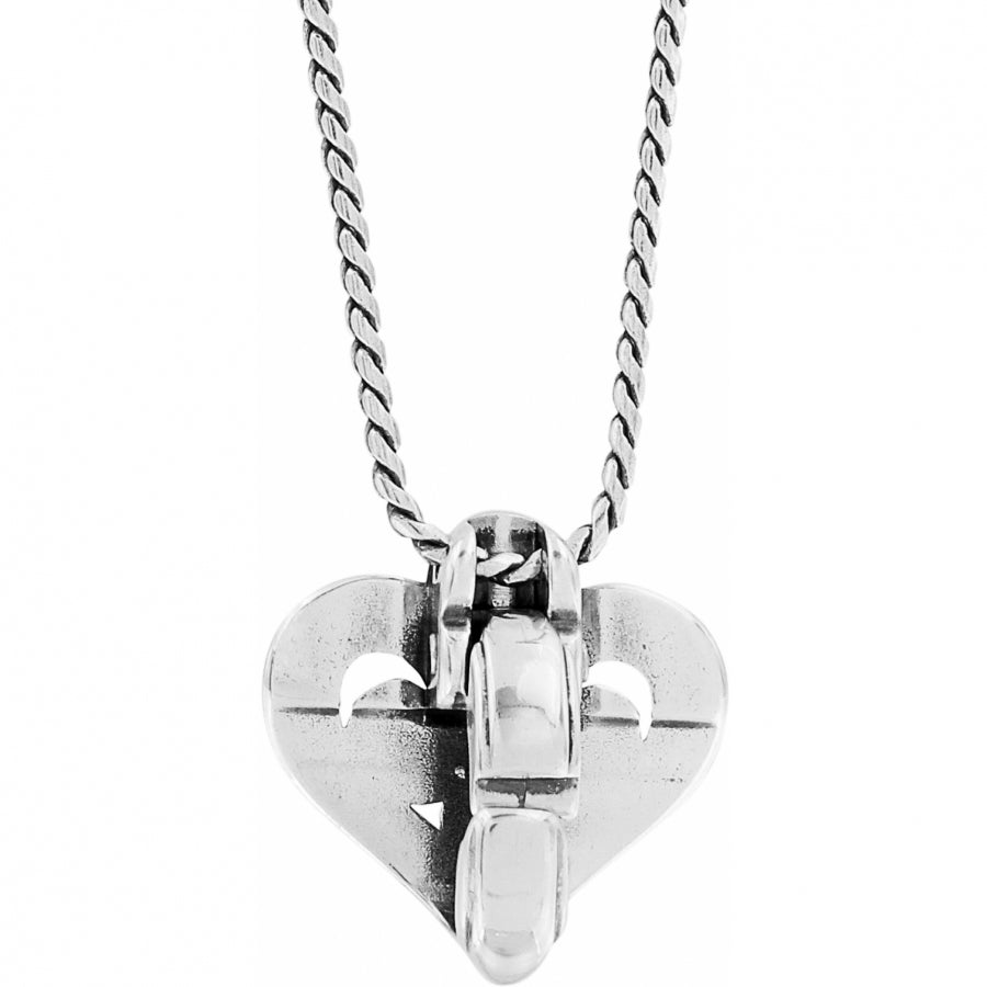 Silver plated adjustable necklace with a heart-shaped crystal pendant on a lobster claw clasp.