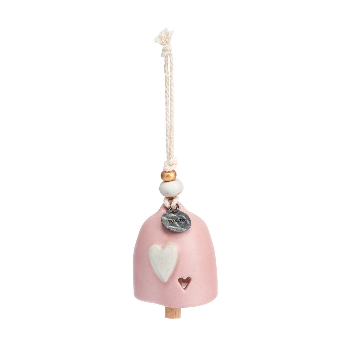 Mini Inspired Bell made of stoneware with wood accents in a natural finish.