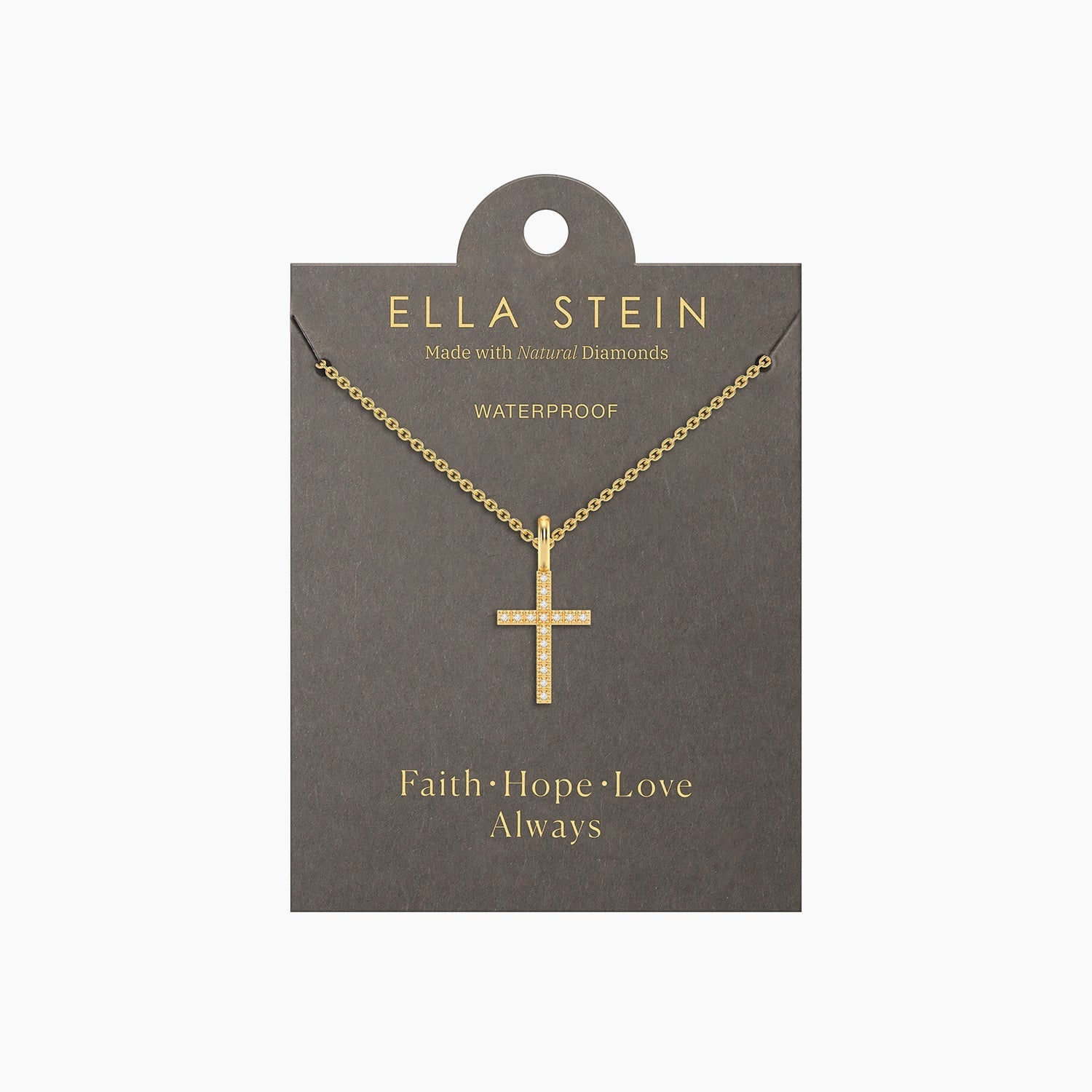 Gold plated stainless steel cross pendant necklace on a silver chain with lobster clasp