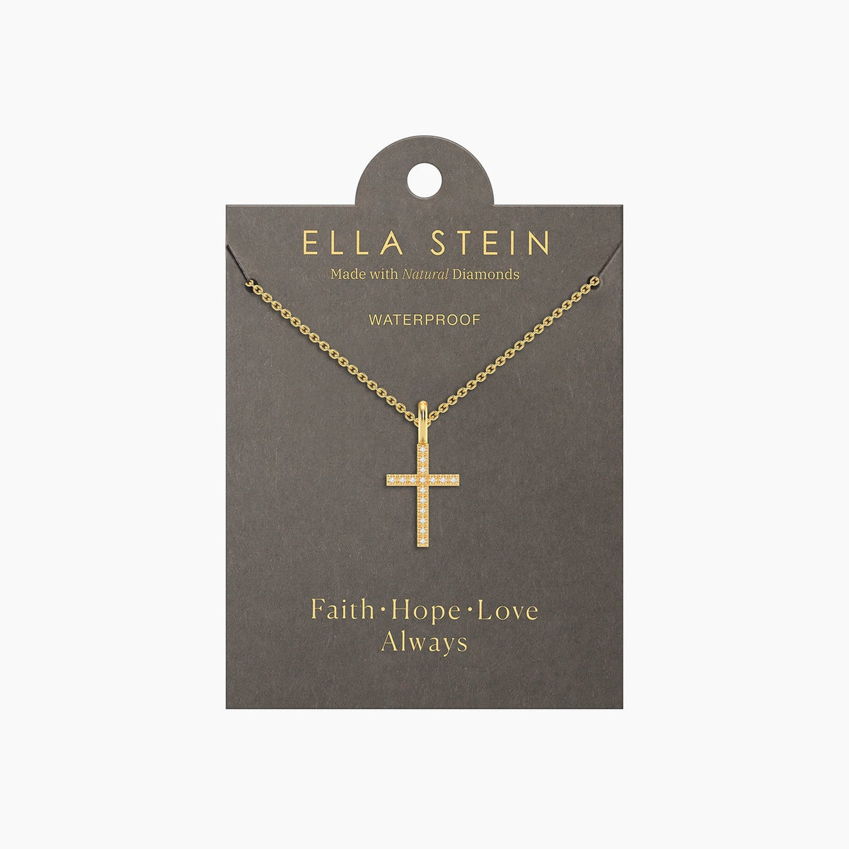 Gold plated stainless steel cross pendant necklace on a silver chain with lobster clasp