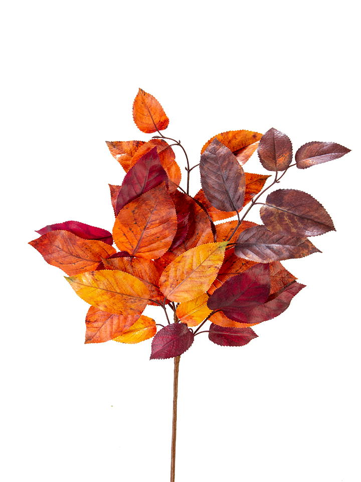 20-inch artificial salal leaf pick with autumn-colored leaves in shades of orange, red, and brown.
