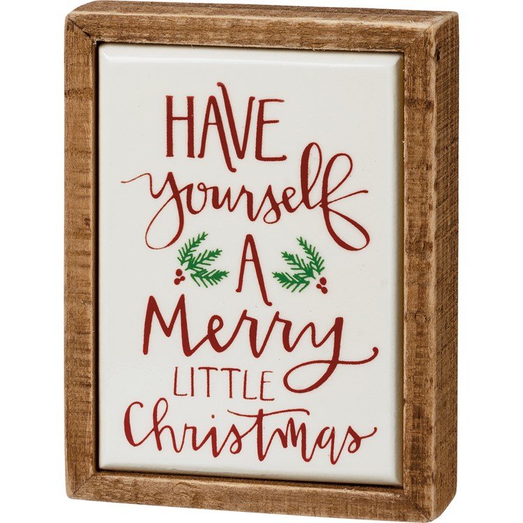 Wooden box sign mini with hand-lettered Believe sentiment in tile-like finish.