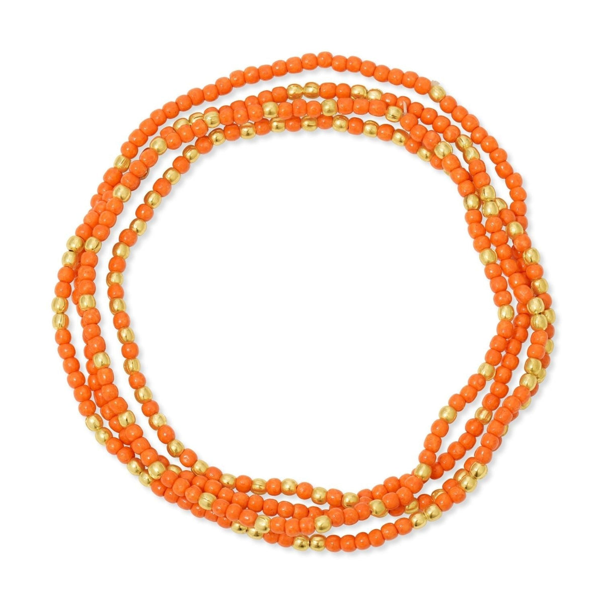 Stretch bracelet with gold-plated brass base featuring a row of small seed beads.