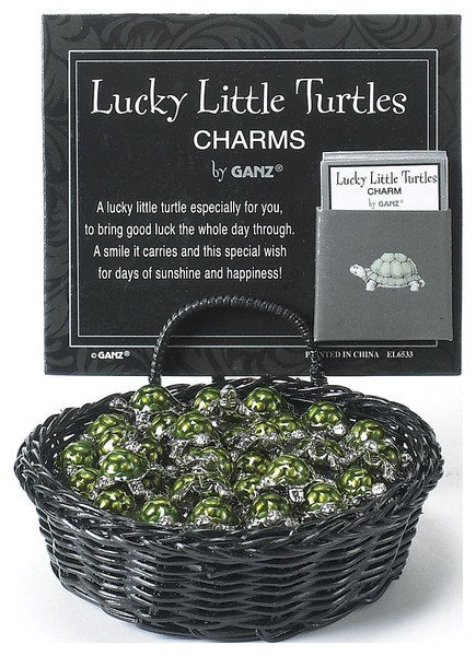 Silver Lucky Little Turtles charm measuring 7/8 inch long with a turtle silhouette.
