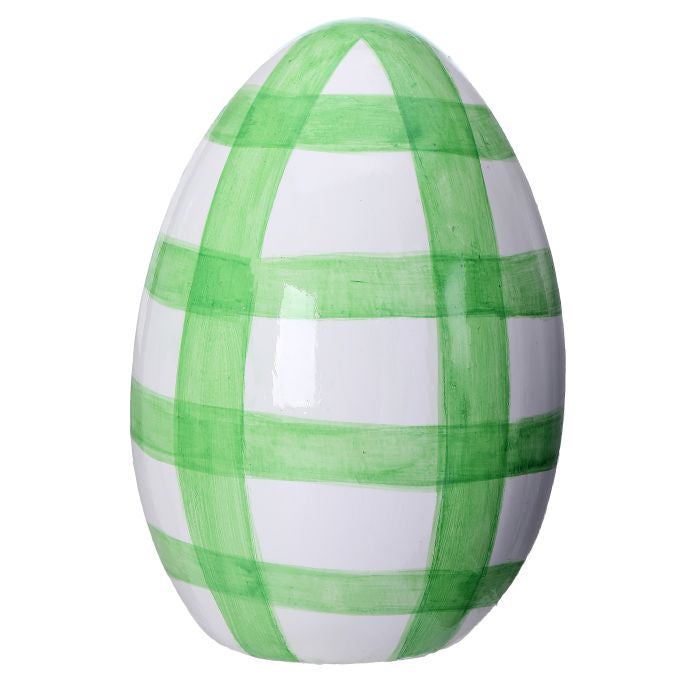 Terracotta check-patterned egg with smooth painted finish