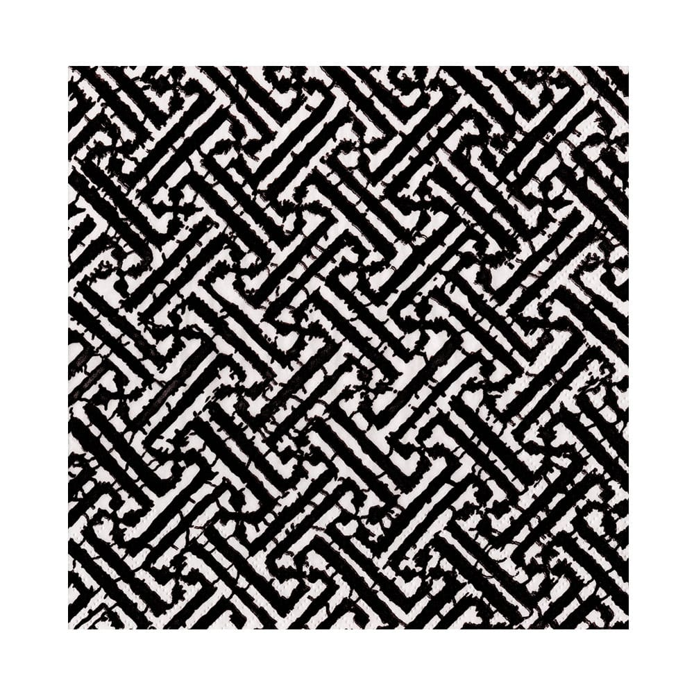 Fretwork Black Luncheon Napkin featuring a bold black and white geometric interlocking pattern.