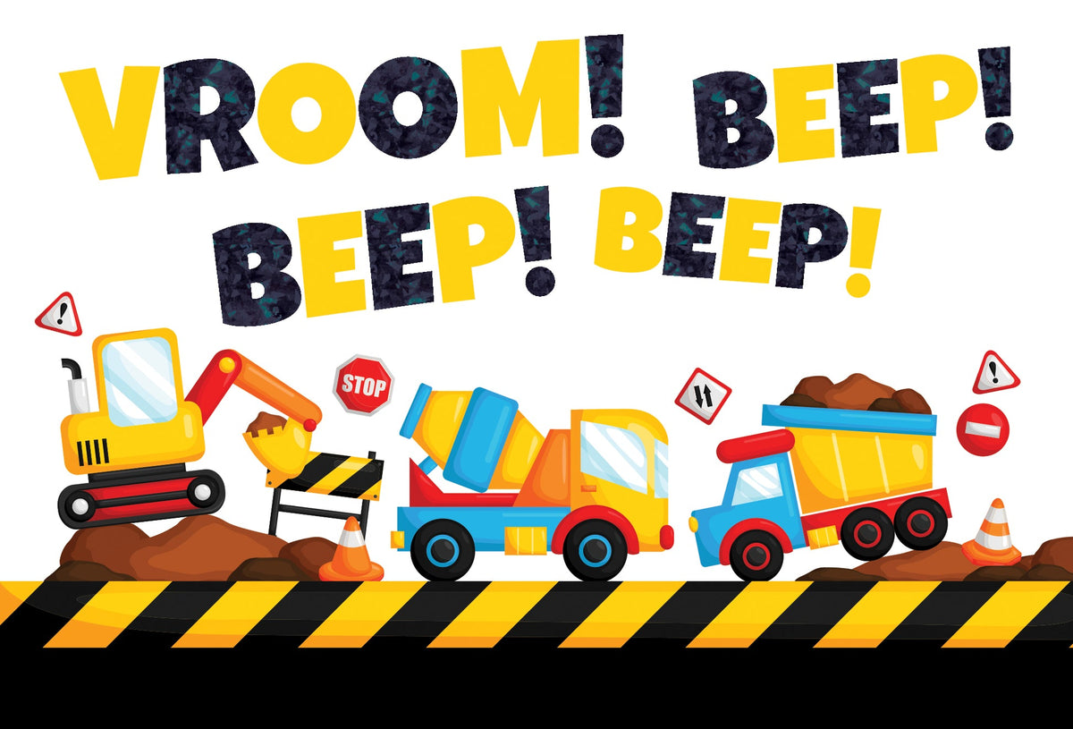 BD Child Construction Trucks foil glitter birthday card with truck silhouette